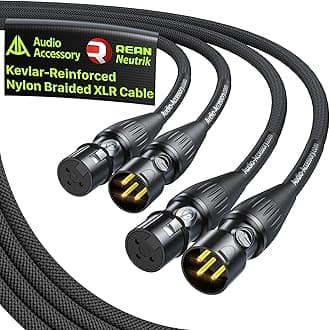 XLR Cable 3M 2 Pack, Gold-Plated Neutrik REAN Connector, Kevlar-Reinforced Nylon Braided Microphone Cable, Noiseless Balanced XLR Male to Female Mic Lead for Shure