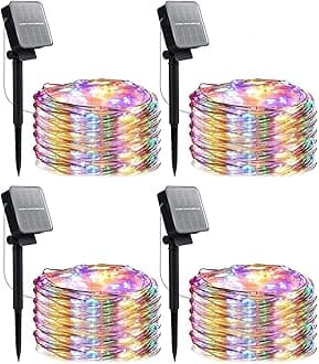 Outdoor Solar String Lights, 4 Pack 33 Feet 100 Led Solar Powered Fairy Lights with 8 Lighting Modes Waterproof Decoration Copper Wire Lights for Patio Yard Trees Christmas Party (Multicolor)