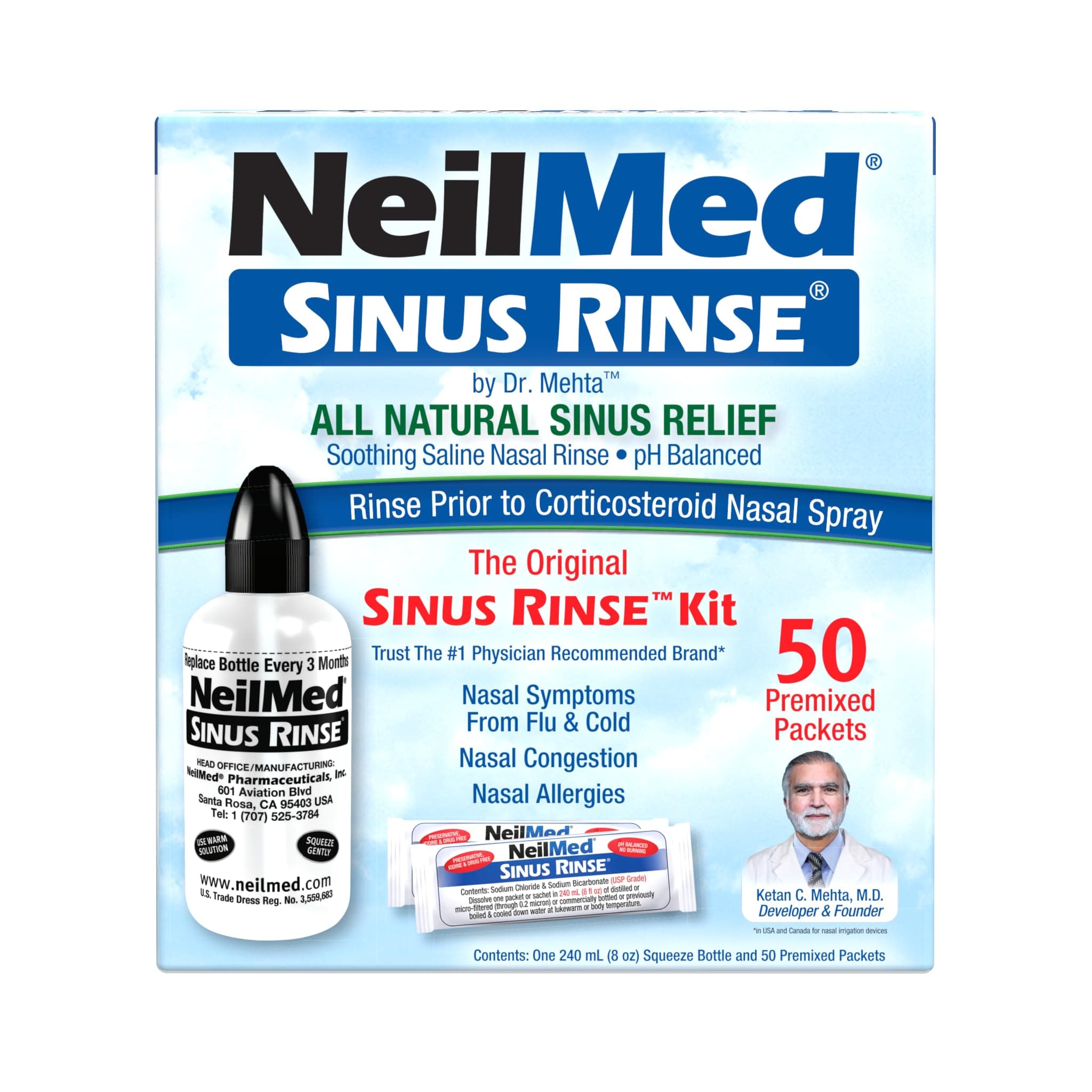 NeilMed Sinus Rinse - A Complete Sinus Nasal Rinse Kit, 50 count (Pack of 1)