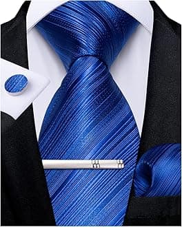 Mens Striped Tie Silk Woven Necktie and Pocket Square Cufflinks Tie Clip Set Wedding Business Formal Gift Tie for Men