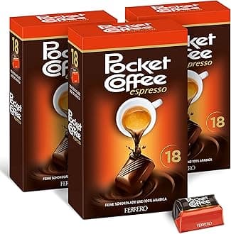 Pocket Coffee Espresso – 3 packs of 18 Chocolates (3 x 225g) – Pralines filled with coffee – German sweets with 100% Arabica espresso – Ideal for on the go – instant coffee & sweet treat with caffeine