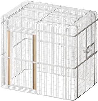 - Large Walk-in Cage 87-inch Heavy Duty Bird Cage Outdoor Carbon Crystal Board Aviary Parrot Cage Wide Flight Metal Birdcage for Macaw Budgie Conure Lovebird Parakeet Cockatiel, 7.22x5.25x6.8ft, White