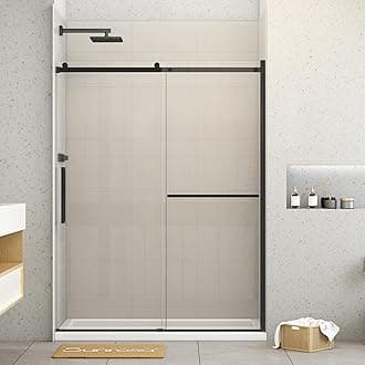 Sunrosa Shower Doors 60"×76", Single Sliding Shower Doors, Shower Door with Tempered Glass, Shower Glass Door in Matte Black