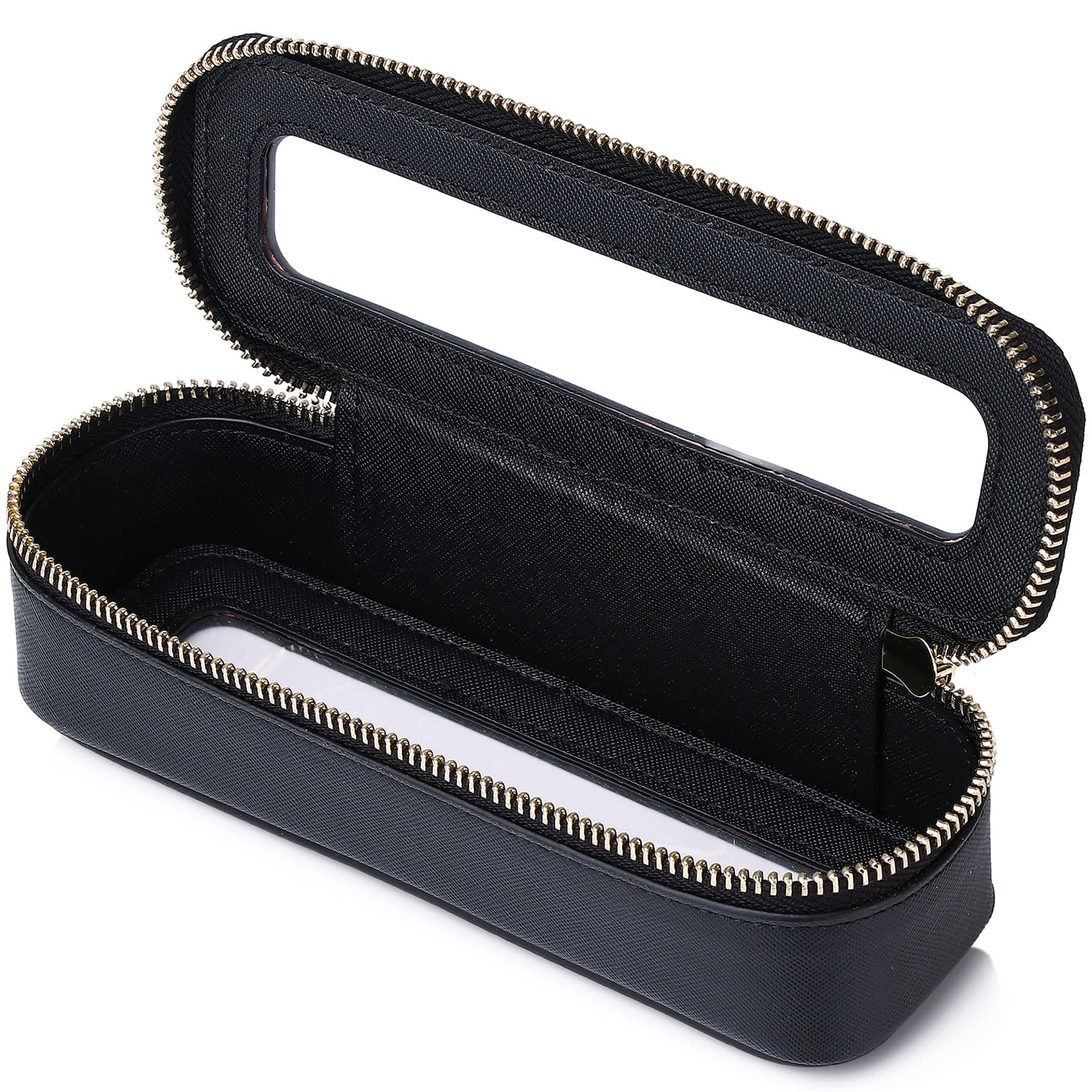 Makeup Brush Case Slim Clear Makeup Bag Travel Cosmetic Case and Waterproof Toiletry Makeup Bag with Zipper Purse Organizer for Women (Black, Slim)