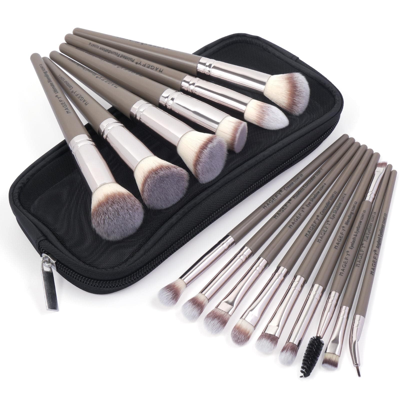 Make up Brushes, MAGEFY 15 Pcs Premium Synthetic Make up Brushes Set with Case Foundation Powder Concealers Eye Shadows Makeup Brush Set(Champagne)