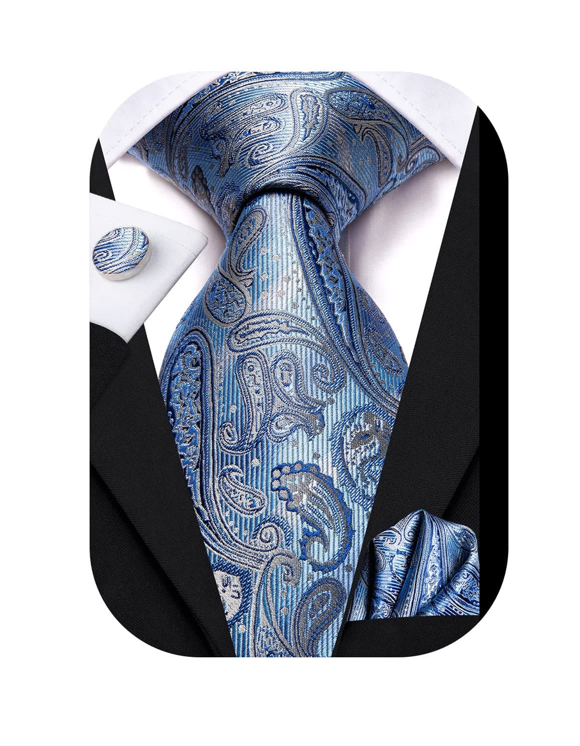 Men's 63" 70" Extra Long Silk Ties with Pocket Square Cufflinks Set for Big and Tall Men Wedding Business