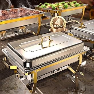 Chafing Dishes for Buffet 4 Pack, 9QT [Elegant Gold and Silver Colors] Food Warmers for Parties Buffet [Sturdy and High Grade] Chafing Dish Buffet Set for Any Party with Complete Set