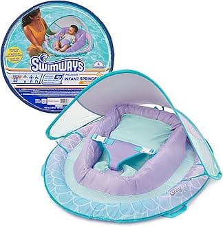 Infant Spring Float, Baby Pool Float with Canopy & UPF Protection, Swim Training PFD, Swimming Pool Accessories for Babies 3-9 Months