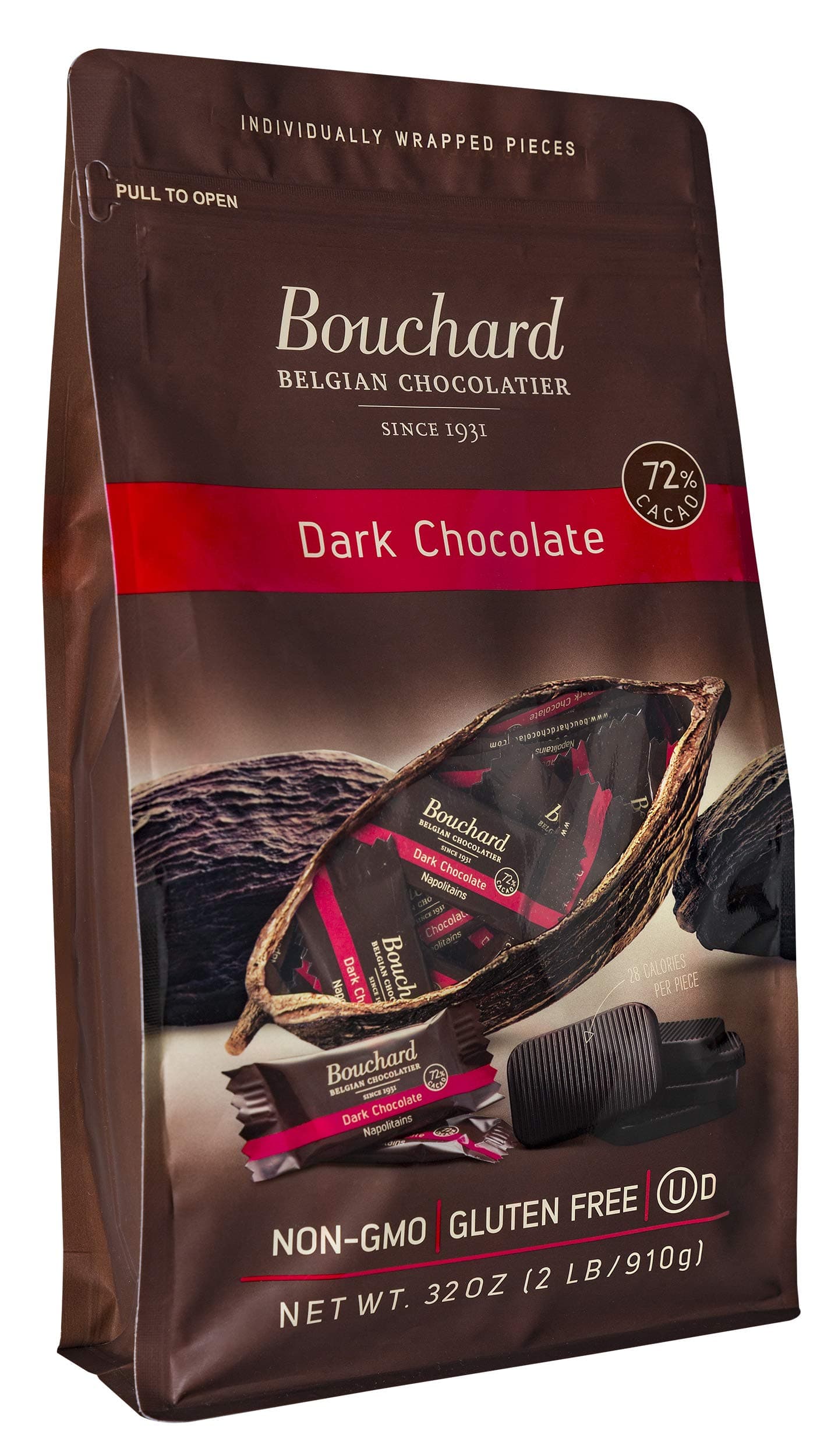 Bouchard Premium Belgian Dark Chocolate with 72% Cacao | Individually Wrapped Pieces (2 LB)