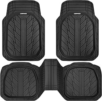 DeepDish Heavy Duty Rubber Floor Mats 3-Piece, Universal M-XL Size Trim-to-Fit Automotive Floor Mats for Truck Van SUV, Durable Waterproof All Weather Car Mats (Solid Black)