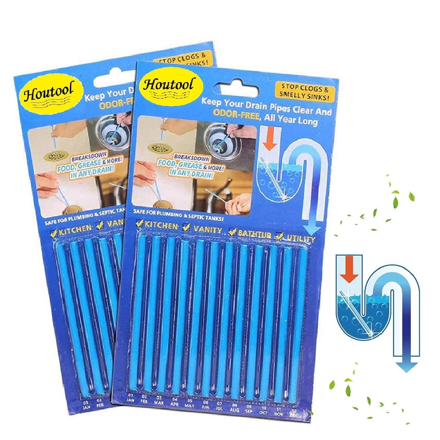 Drain Cleaner Sticks and Deodorizer - Pipe Cleaner Stick Garbage Disposal Deodorizer Fresh & Odor Free and Prevent Clogs Sink Cleaner for Toilet Drain Kitchen Sewer Septic Tank Safe As Seen On TV