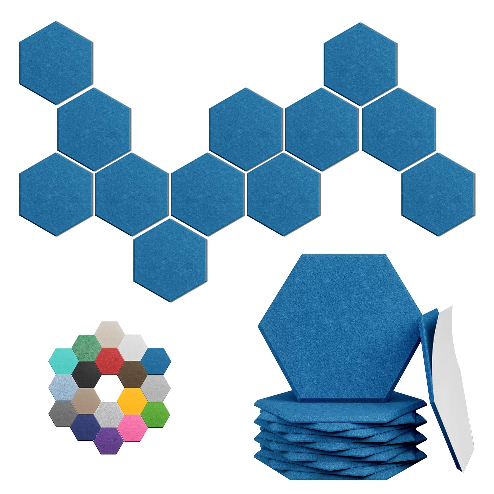 Hexagonal Acoustic Panels-12 Pack High-Density Sound Absorbing Panels 12"X10"X0.4" for Enhanced Noise Reduction, DIY Design, Idea for Studios, Offices, and Home Theaters(Yale Blue)