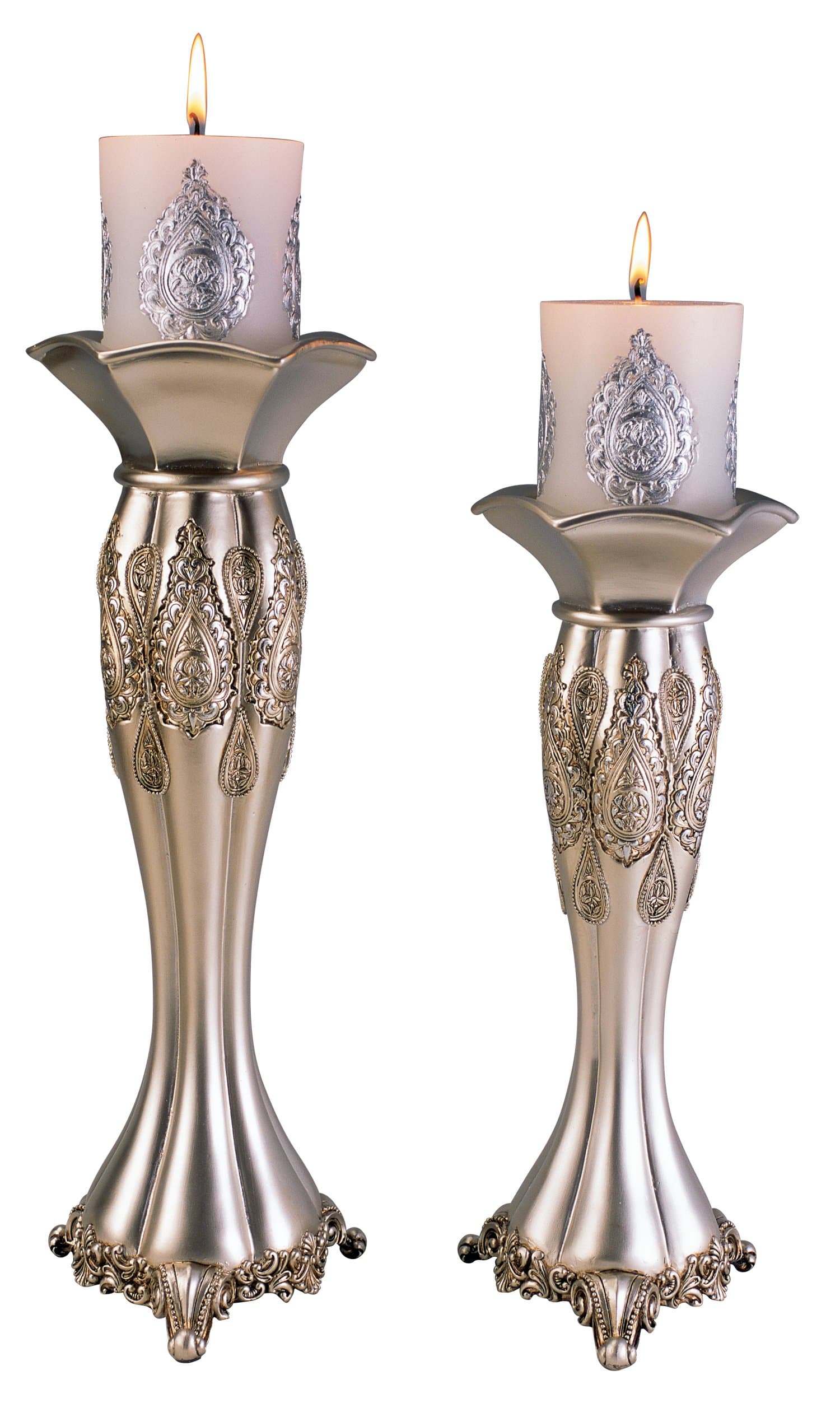 OK Lighting Paisley Candleholder Set, Silver