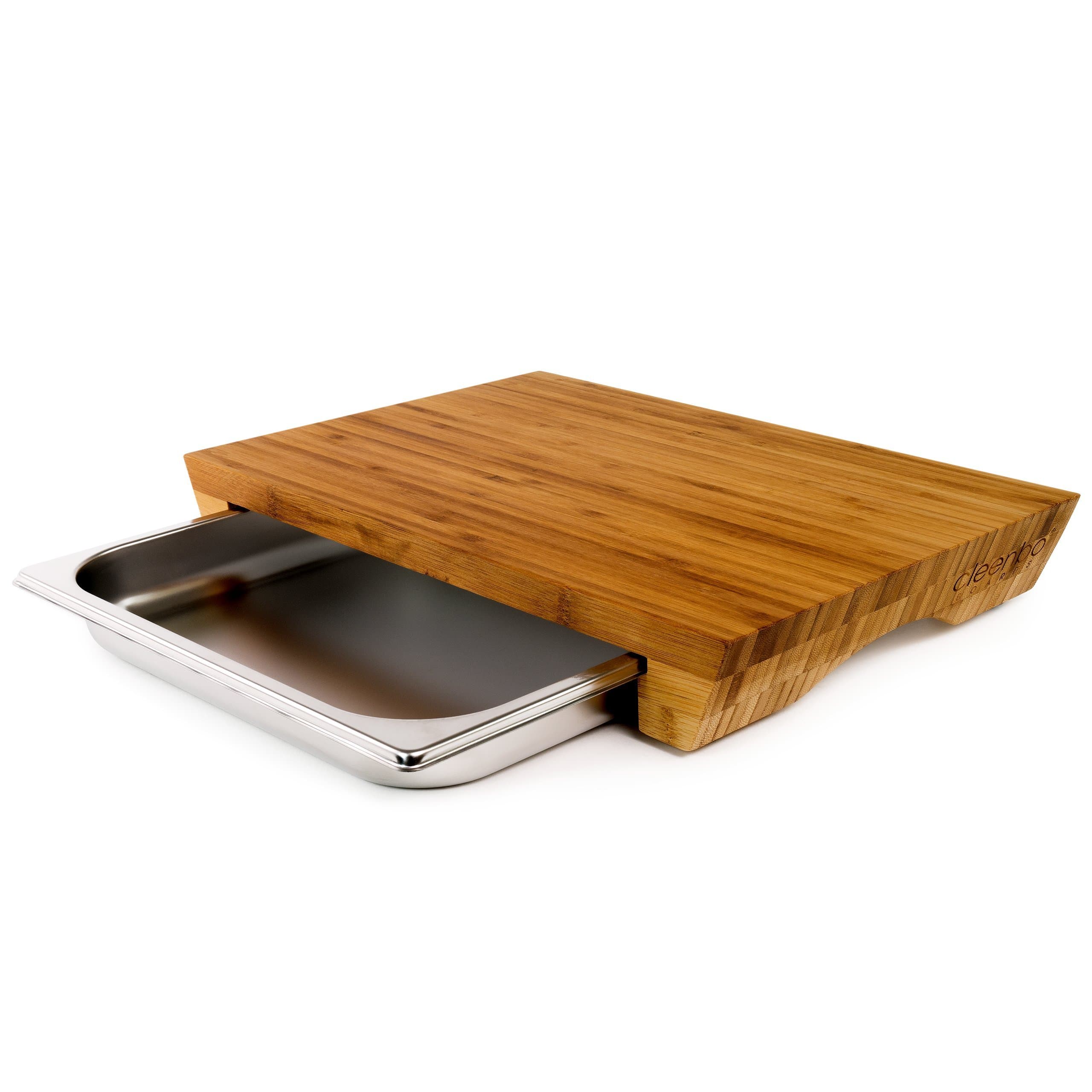 Chopping Board with Tray Style Bamboo, Wood Oiled Kitchen Cutting Board for Food, Large Chef Boards with Movable Stainless Steel Drawer, with Storage, Natural, with feet, 420 x 290 x 60 mm
