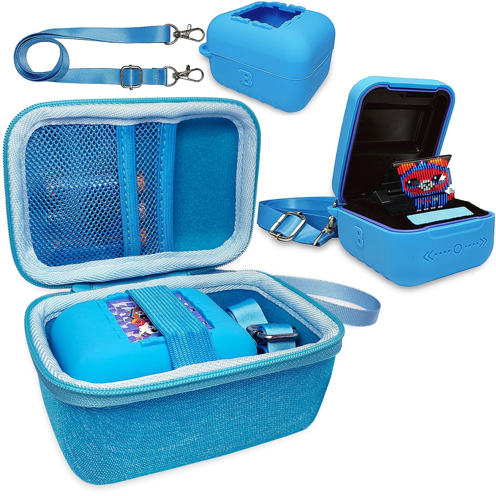 Hard Carrying Case and Silicone Cover for Bitzee Interactive Toy Digital Pet, Accessories Case for Bitzee Virtual Electronic Pets Original 15 Animals (Blue)