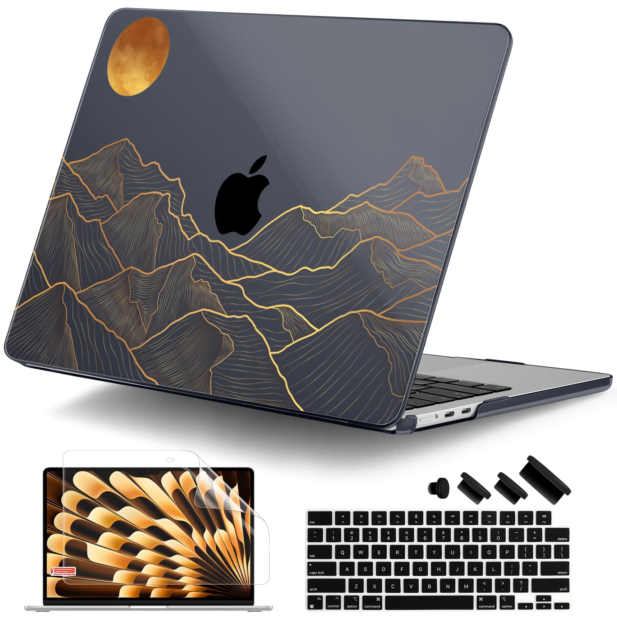 DONGKE Compatible with M4 MacBook Air 15 inch Case 2025 2024 2023 A3241 A3114 A2941 M3 M2 Liquid Retina Display Touch ID, Plastic Hard Case & Keyboard Skin & Screen Protector - Abstract Mountain