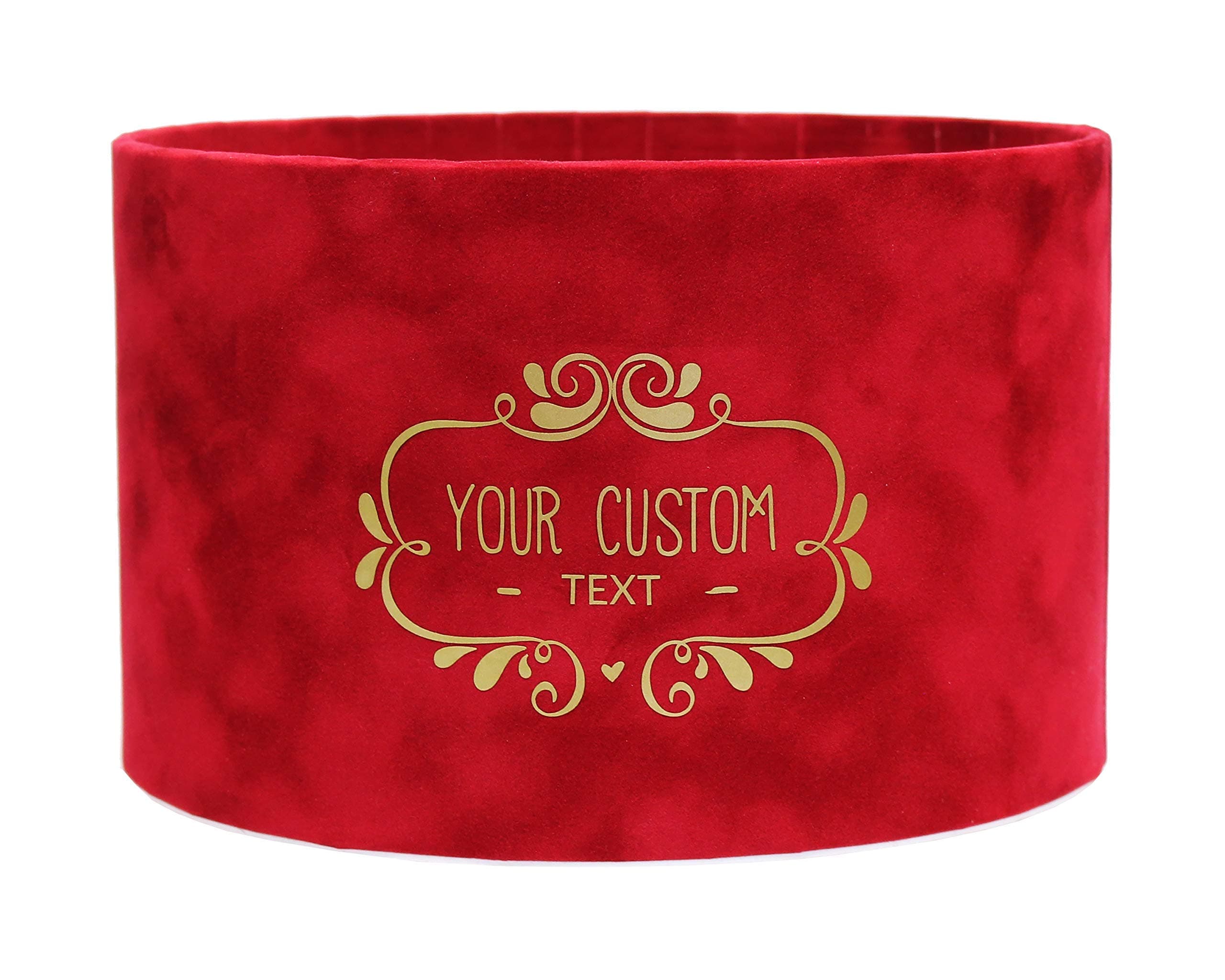 Gift Box Velvet Personalized Custom Logo text Round Flowers Box, Wedding Decor, Florist Supplies, Handmade In Europe (Large, Red)