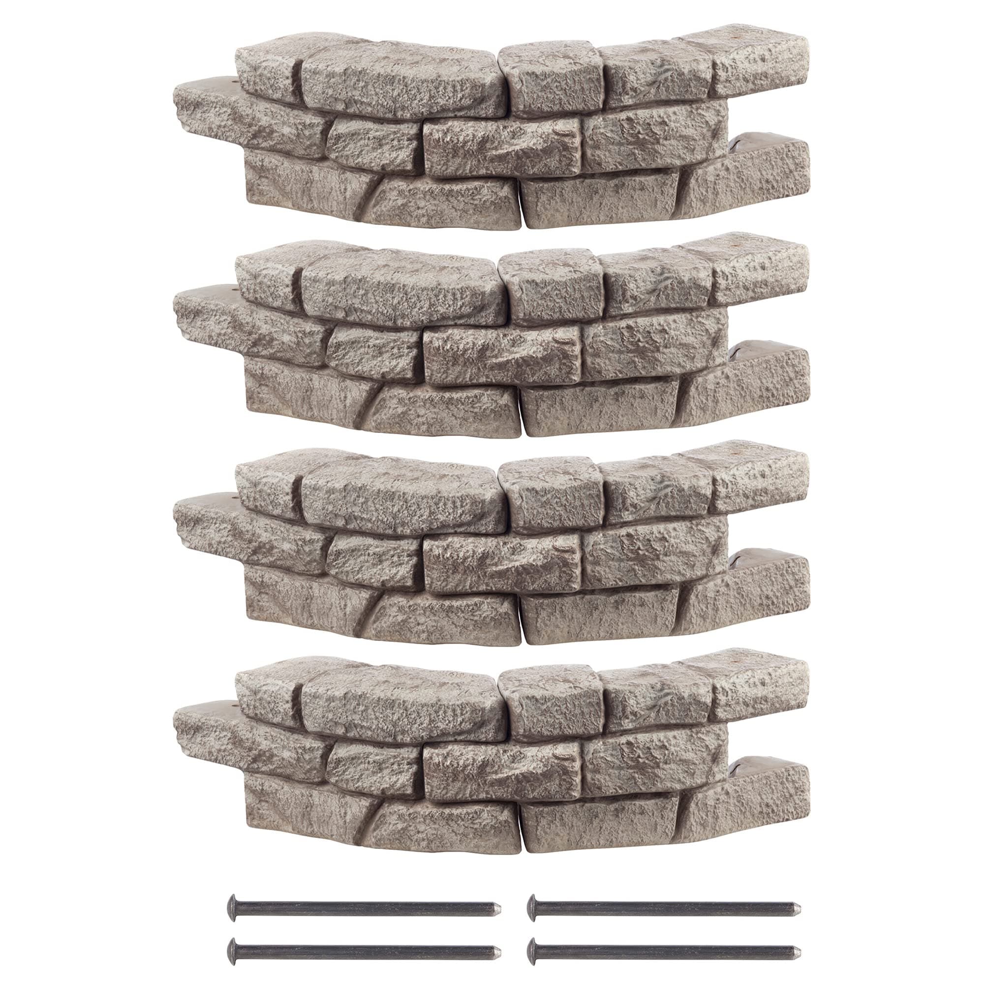 RTS Home Accents Rock Lock Interlocking Landscape Edging and Border System, Curved Section With Spikes, 2.5 Feet Long (Pack of 4)