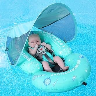 Mambobaby Baby Pool Floats Hammock with Canopy - Portable Swimming Floating Toys Self-Inflating Water Hammock Pool Raft Floatie Lounger for Baby Summer Lake Beach UPF50+, Green