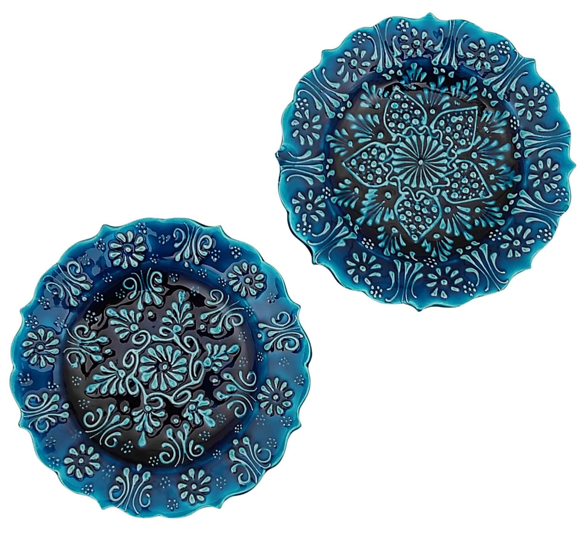 Turkish Decorative Plate Set of 2-7.08''(18 cm) Handmade Ceramic Ornament for Home Hanging Wall Decor