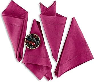 Solino Home Linen Napkins Set of 4 - Medium Weight 100% Pure Linen Hemstitch Festive Fuchsia Dinner Napkins Cloth 20 x 20 Inch for Valentines, Spring, Easter - Handcrafted and Machine Washable