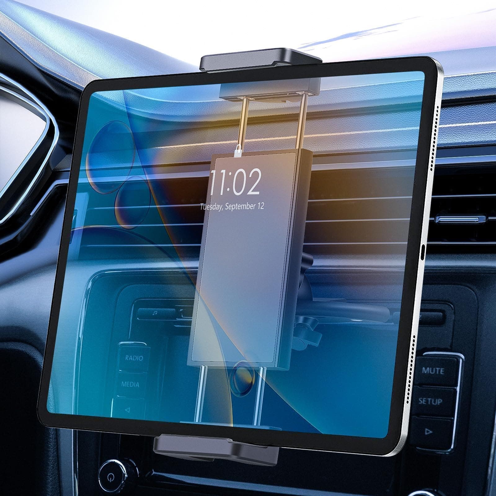 EEEKit 2 in 1 CD Slot Tablet Car Mount, 360° Rotation Universal CD Player Car Phone Holder for 4-11in Devices, Black