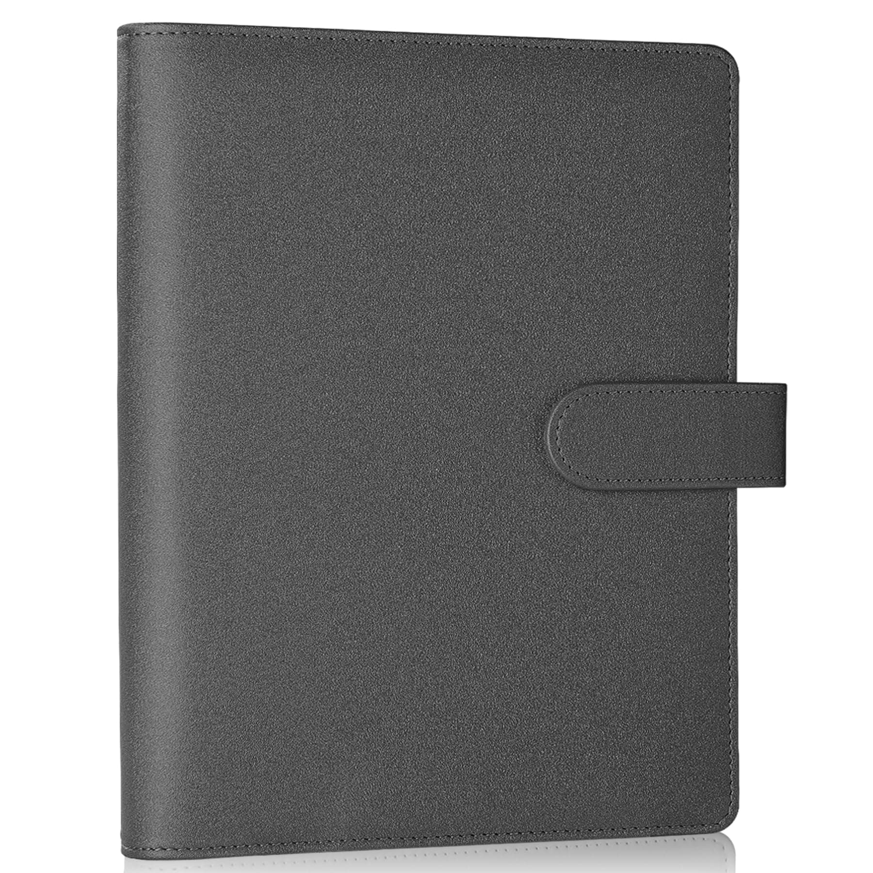 Antner A5 Notebook Binder with 6 Ring Photocard Cover, PU Leather Refillable Budget Binder Loose Leaf Personal Organizer with Magnetic Buckle, Glitter Black