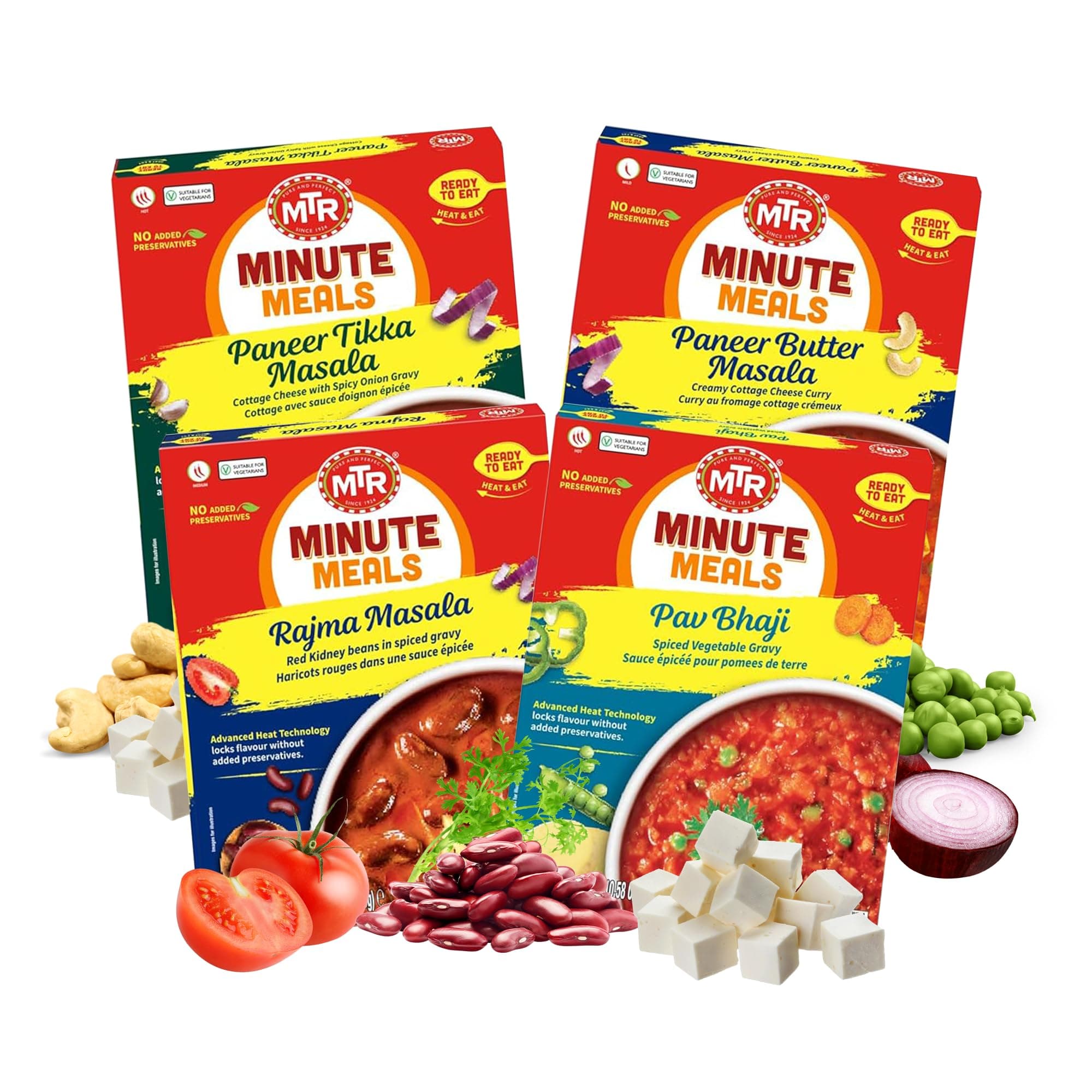 MTR Ready-To-Eat: Desi Special - Assorted Pack of 4 (Paneer Tikka Masala, Paneer Butter Masala, Rajma Masala, Pav Bhaji) - Authentic Indian Food with No Added Preservatives - Suitable for Vegetarians