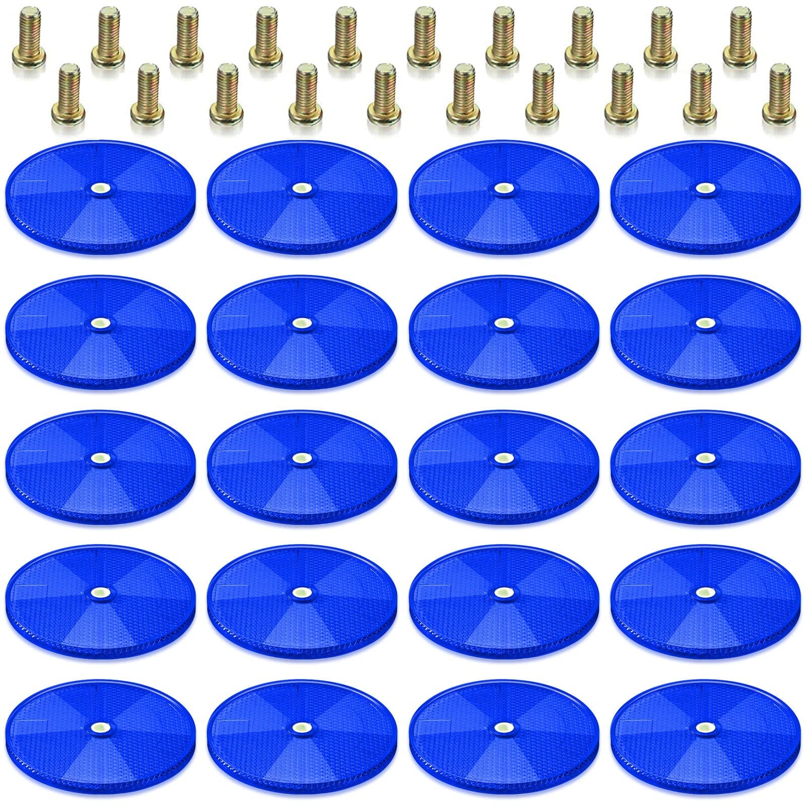 CHENGU 20 Pcs Front Reflector 3 Inch Round Reflector Trailer Reflectors with Screws Safety Reflectors for Fence Gate Posts Mailboxes (Blue)