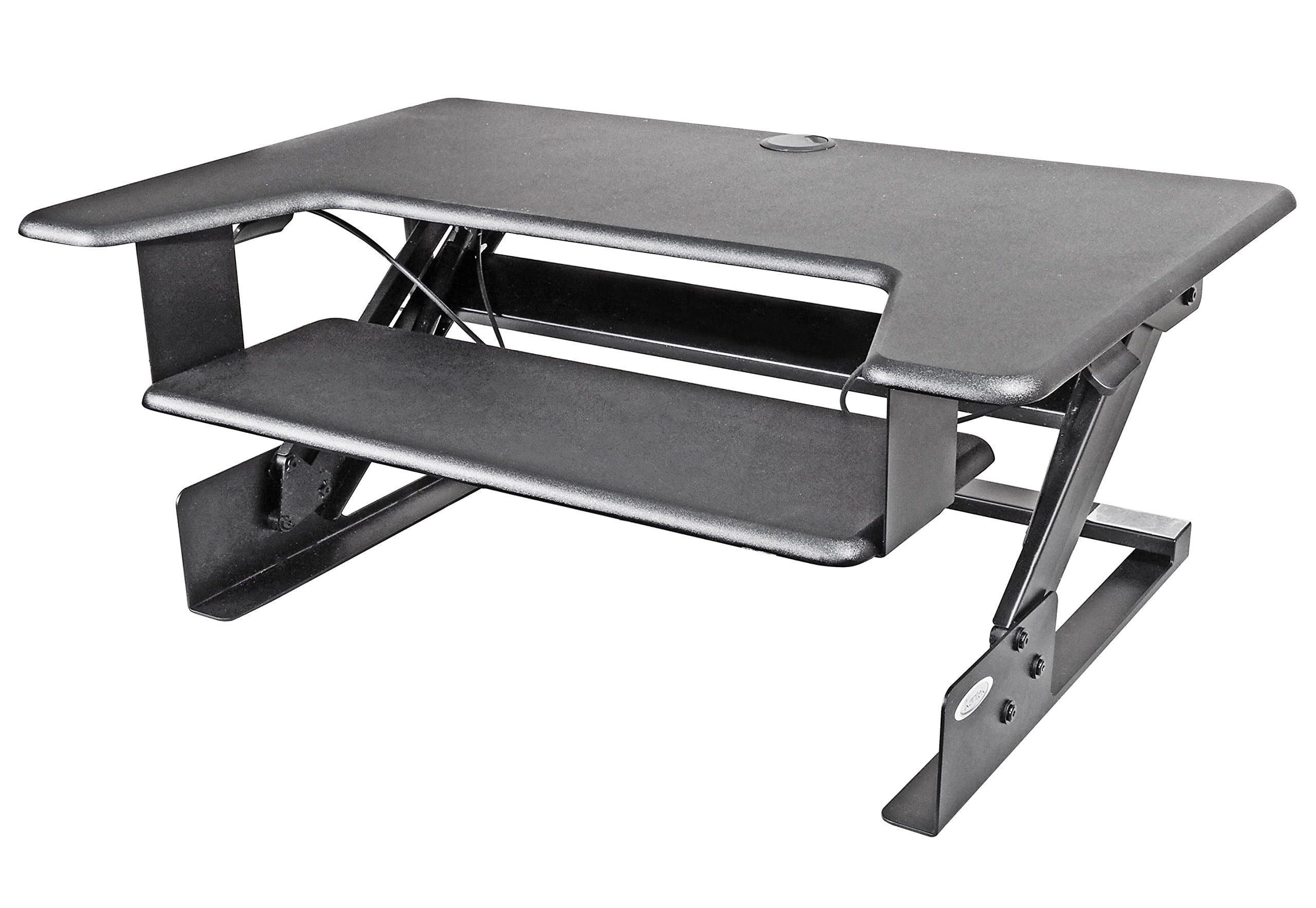 Standing Desk Converter, Adjustable Upto 20", Extra Wide Platform, Fits Dual Monitors, Sit to Stand Home Office Workstation, Grommet Hole, EZ Lift, Black