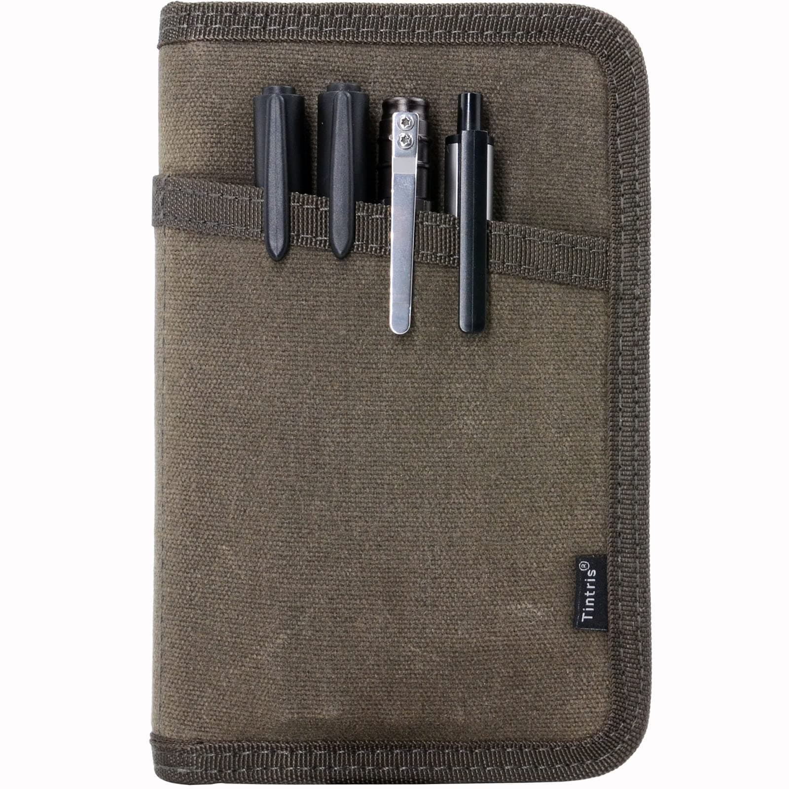Journal Cover for Field Notes Notebooks Moleskine Cahier 3.5 x 5.5 with zipper pen holder, Water Resistant Pocket Notebook Cover for Journal Notebook planner, Classy Waxed Canvas, Olive