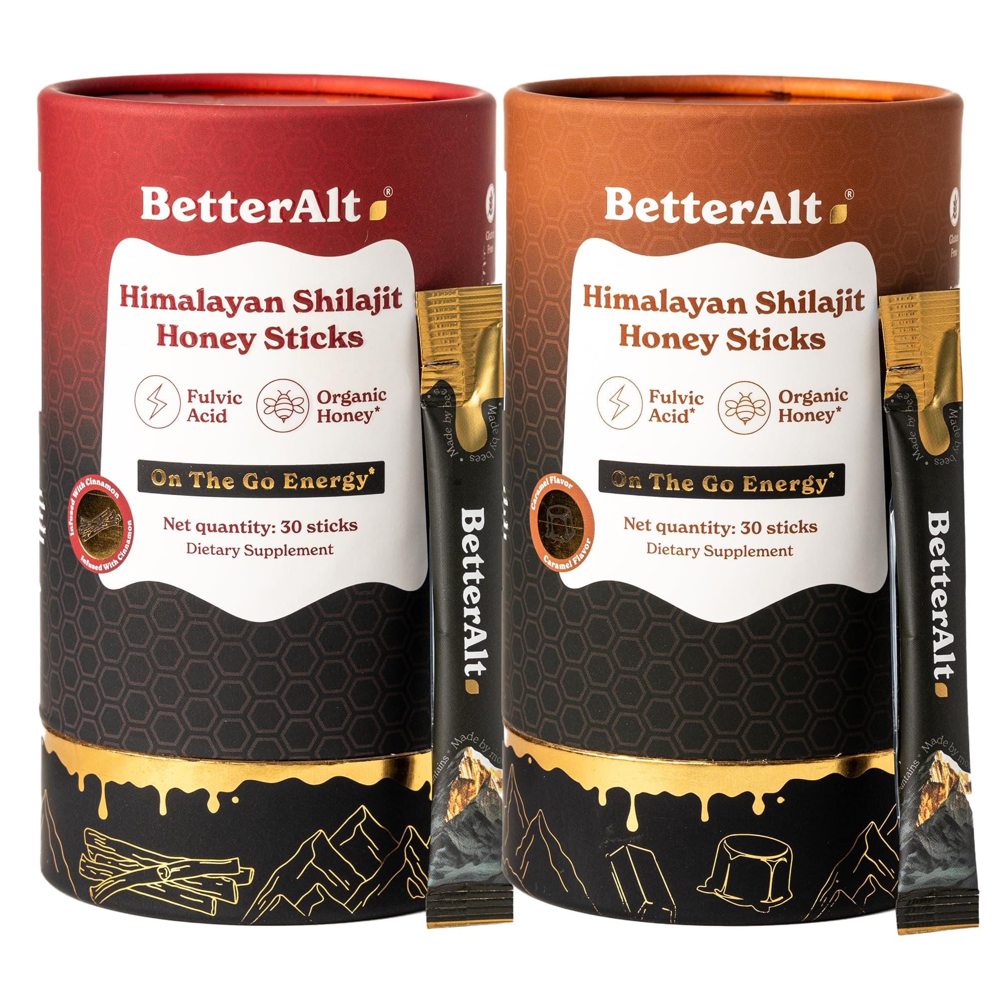 Pure Himalayan Shilajit Sticks2 Pack(Cinnamon + Caramel)| Easy to Consume|60 Sticks for Energy Boost & Immune Support, 85+ Trace Minerals, 75%+ Fulvic Acid