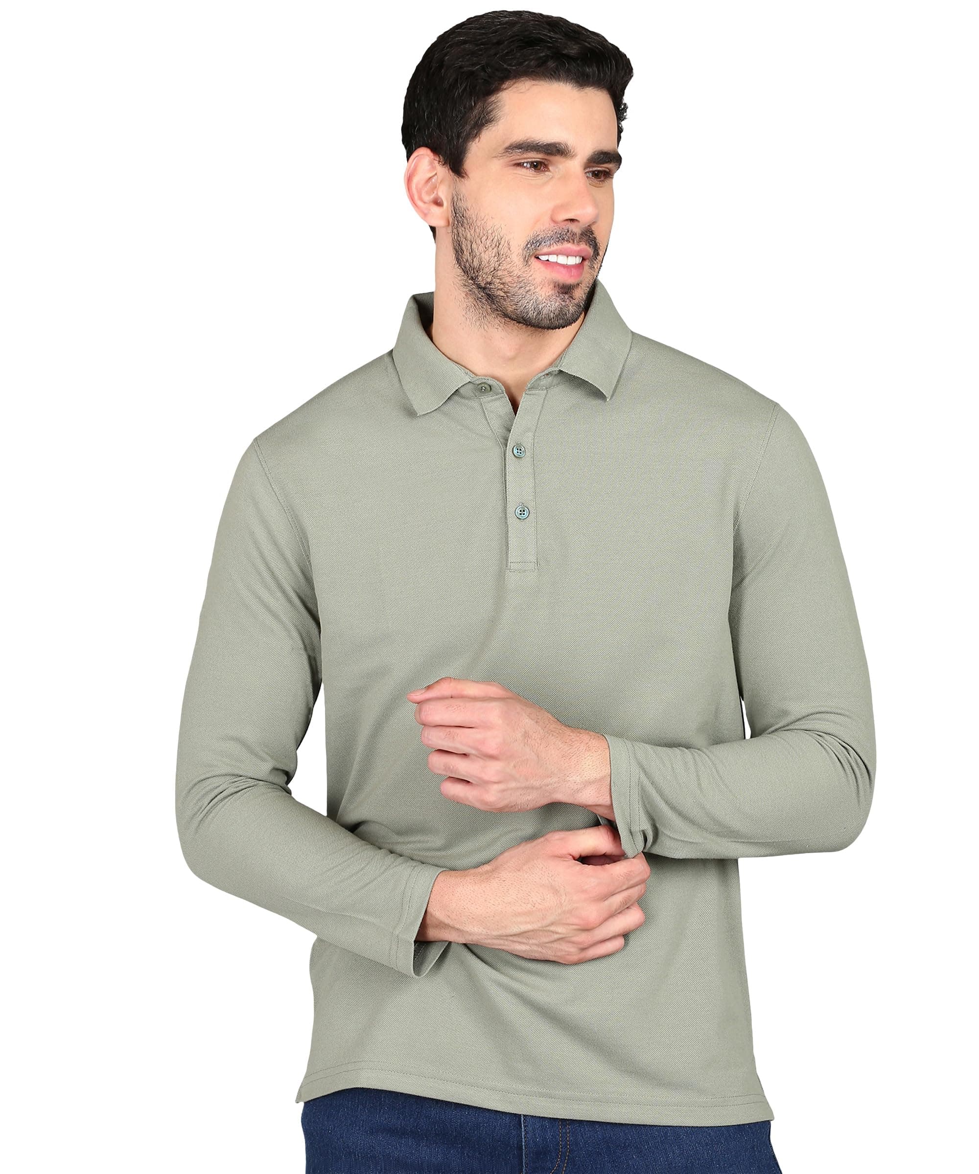 Alan Jones Clothing Men's Cotton Regular Fit Solid Full Sleeves Polo T-Shirt