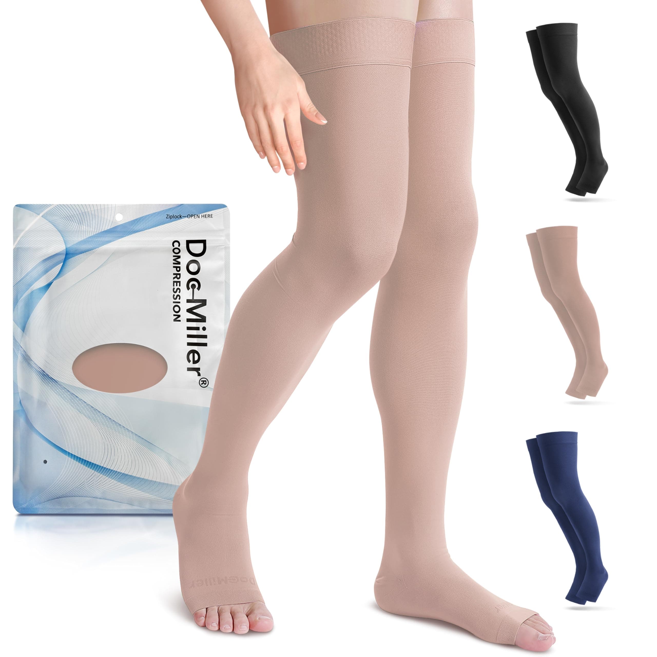 Thigh High Open Toe Compression Stockings 15-20mmHg for Varicose Veins, Pregnancy Support Open Toe Thigh High Compression Socks for Women and Men
