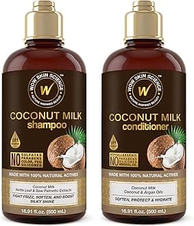 WOW Skin Science Coconut Milk Shampoo and Conditioner Set - Shampoo & Conditioner for Curly Hair - Paraben Sulfate Free - 33.82 Fl Oz