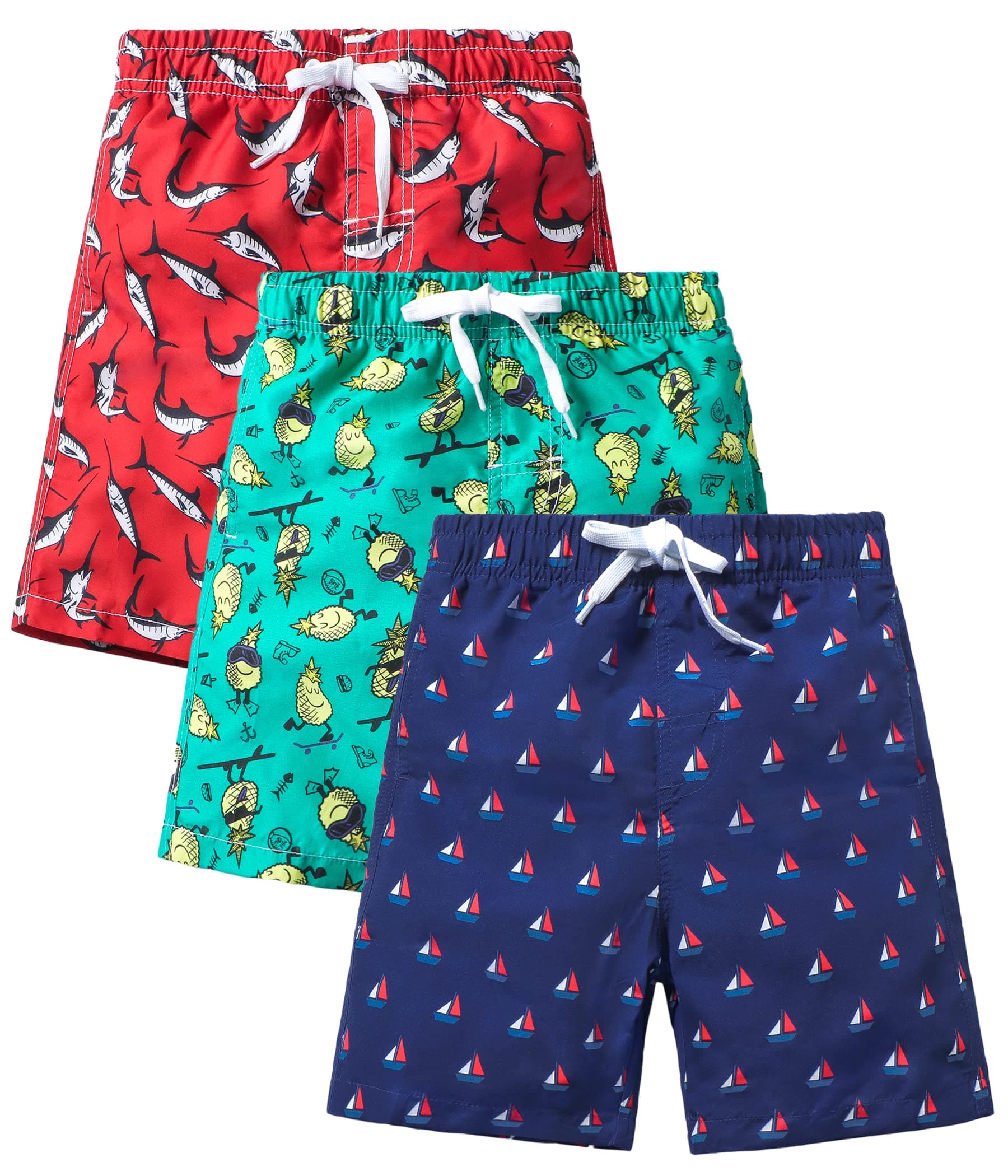 3 Pack Boy's Swim Trunks Kid Board Shorts with Mesh Lining Youth Swimwear