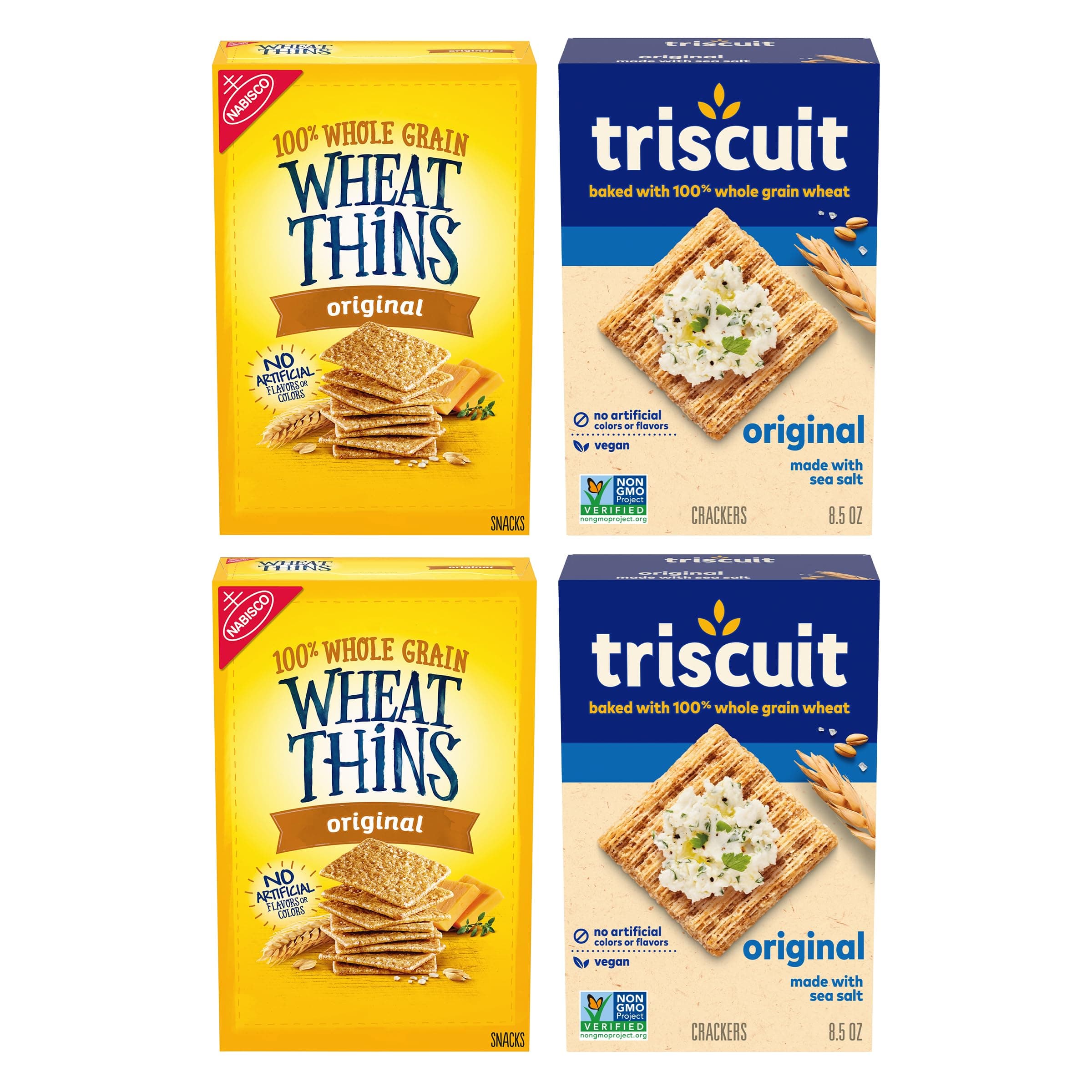 Original Whole Grain Wheat Vegan Crackers and Wheat Thins Original Whole Grain Wheat Snacks Variety Pack, Bulk Snacks, 4 Boxes