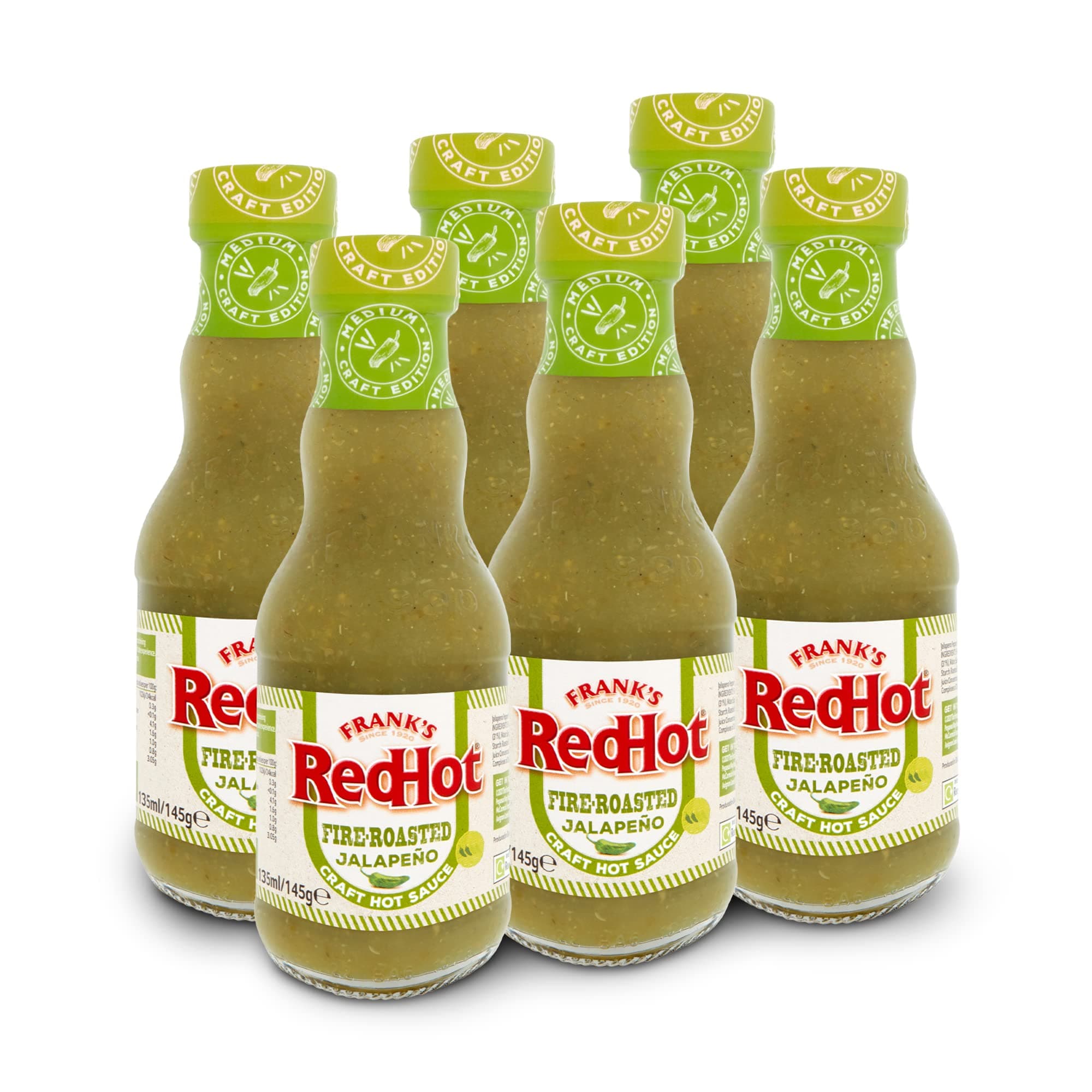 Fire-Roasted Jalapeño Craft Hot Sauce 135 ML | Pack of 6 | Smokey Fiery Hot Chilli Sauce | Use as Condiment | For Veg & Non-Veg Cuisine | Perfect for Grilled Chicken, Nachos and Tacos