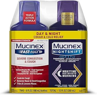 Mucinex Maximum Strength Severe Congestion & Cough & Nightshift Cold & Flu Liquid for Multi-Symptom Relief, 6 Fl Oz (Pack of 2)