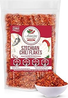 Sichuan Chili Flakes, 8 oz - Traditional Red Pepper Spices and Szechuan Seasoning for Thai, Korean, Mexican, and Asian Dishes, Authentic Medium Hot Flavor for Kimchi, Pizza, Tacos, or Oils by Amazing Chiles and Spices