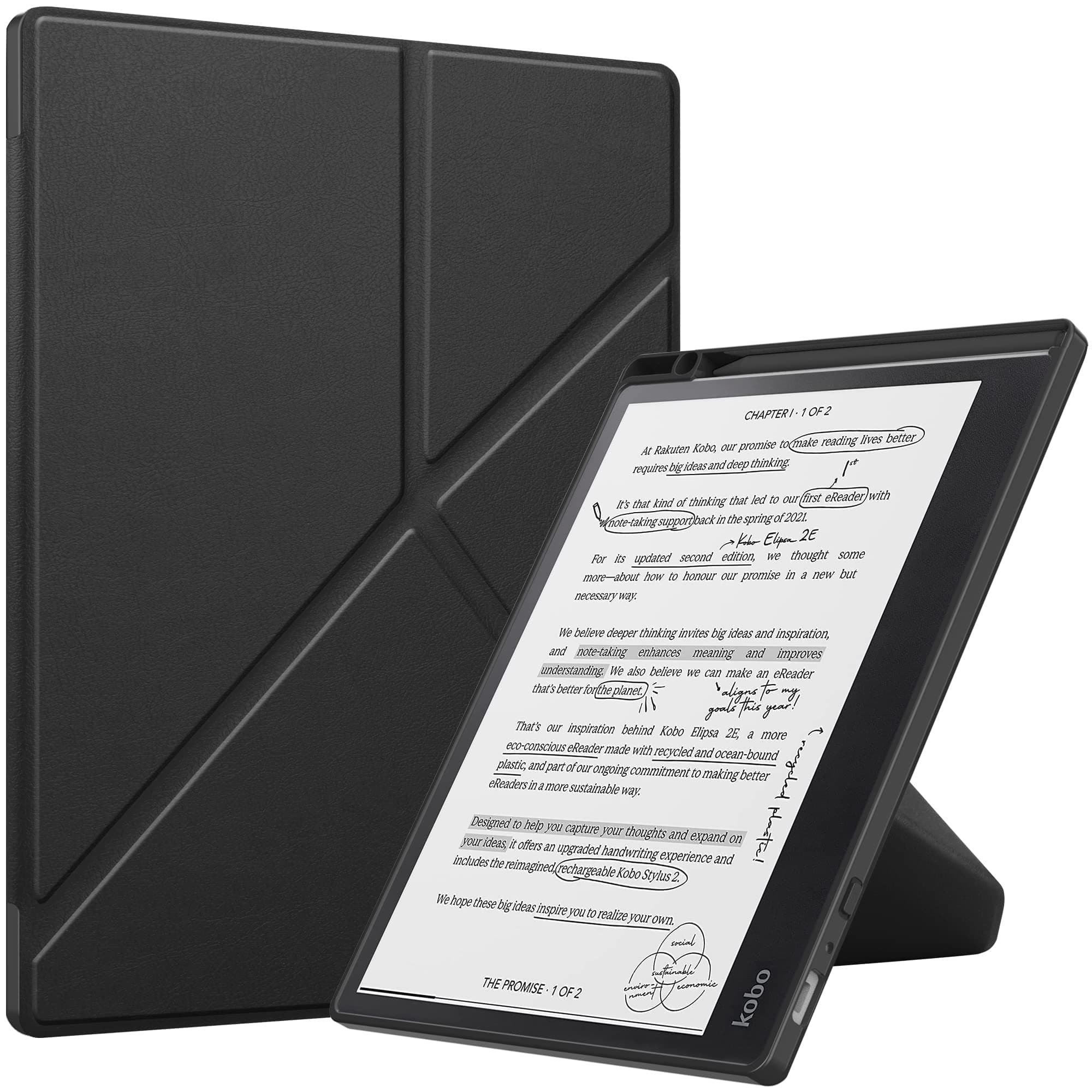 Gylint Kobo Elipsa 2E (2023) Origami Case, Thinnest Leather Protective Cover for 10.3" eReader, Auto Wake Sleep Feature, Black