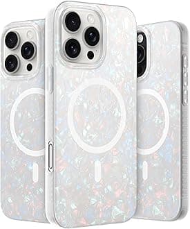 LONLI Hue - iPhone 16 Pro Max Case - White Pearl Tote Phone Case [MagSafe Compatible] - Cute, Unique and Beautiful Shock Absorbing Cover, Perfect for Women and Girls