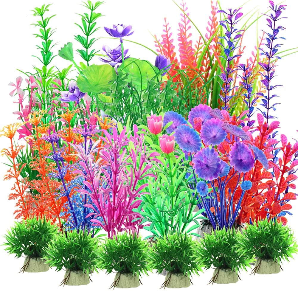 – 30PCS Aquarium Fish Tank Plastic Plants, Vivid Underwater Decorations, Artificial Water Plant Landscape Safe for All Fish - Assorted Color