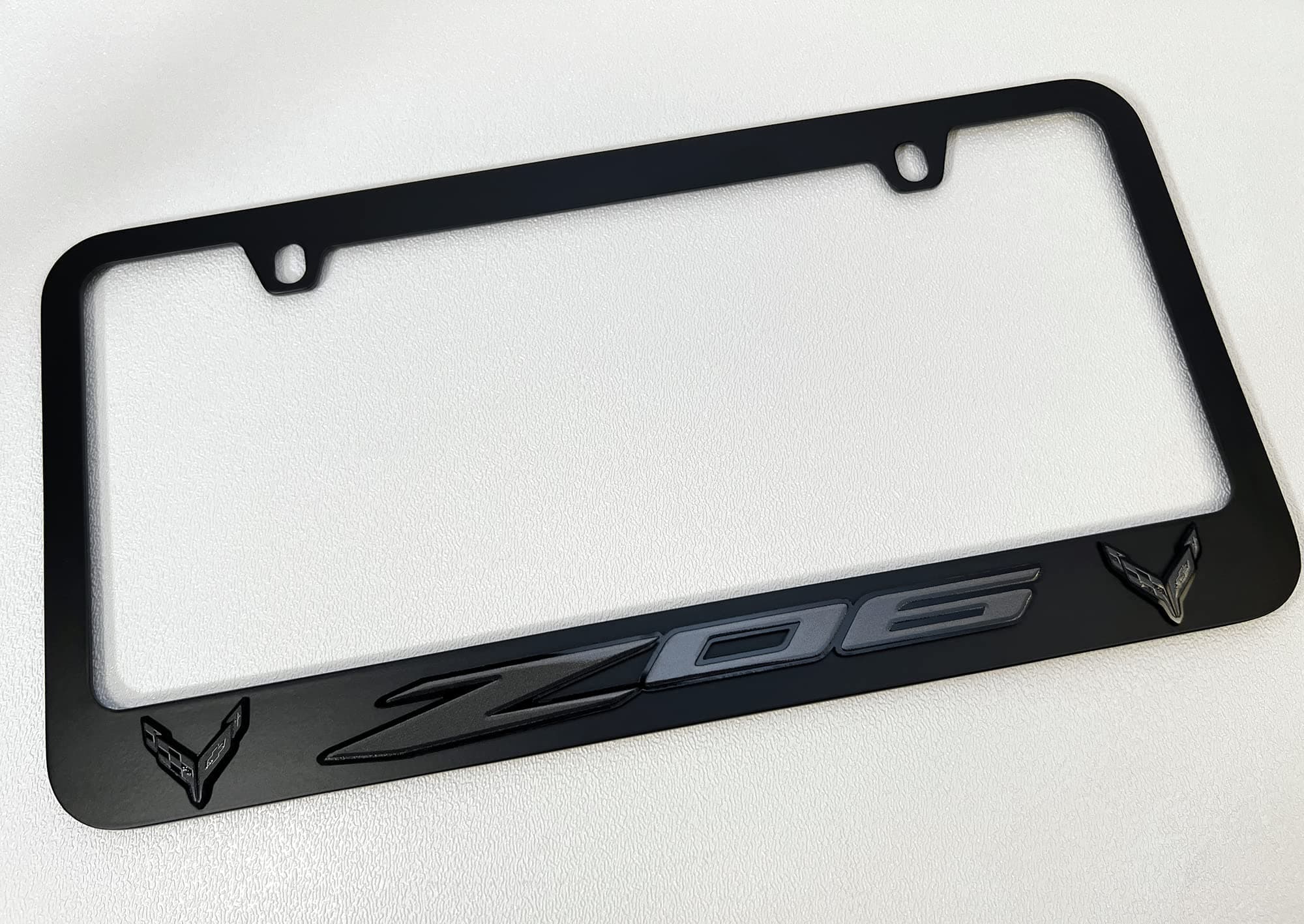 Compatible with 2020- Current Corvette C8 Z06 Blackout Logo Black License Plate Frame