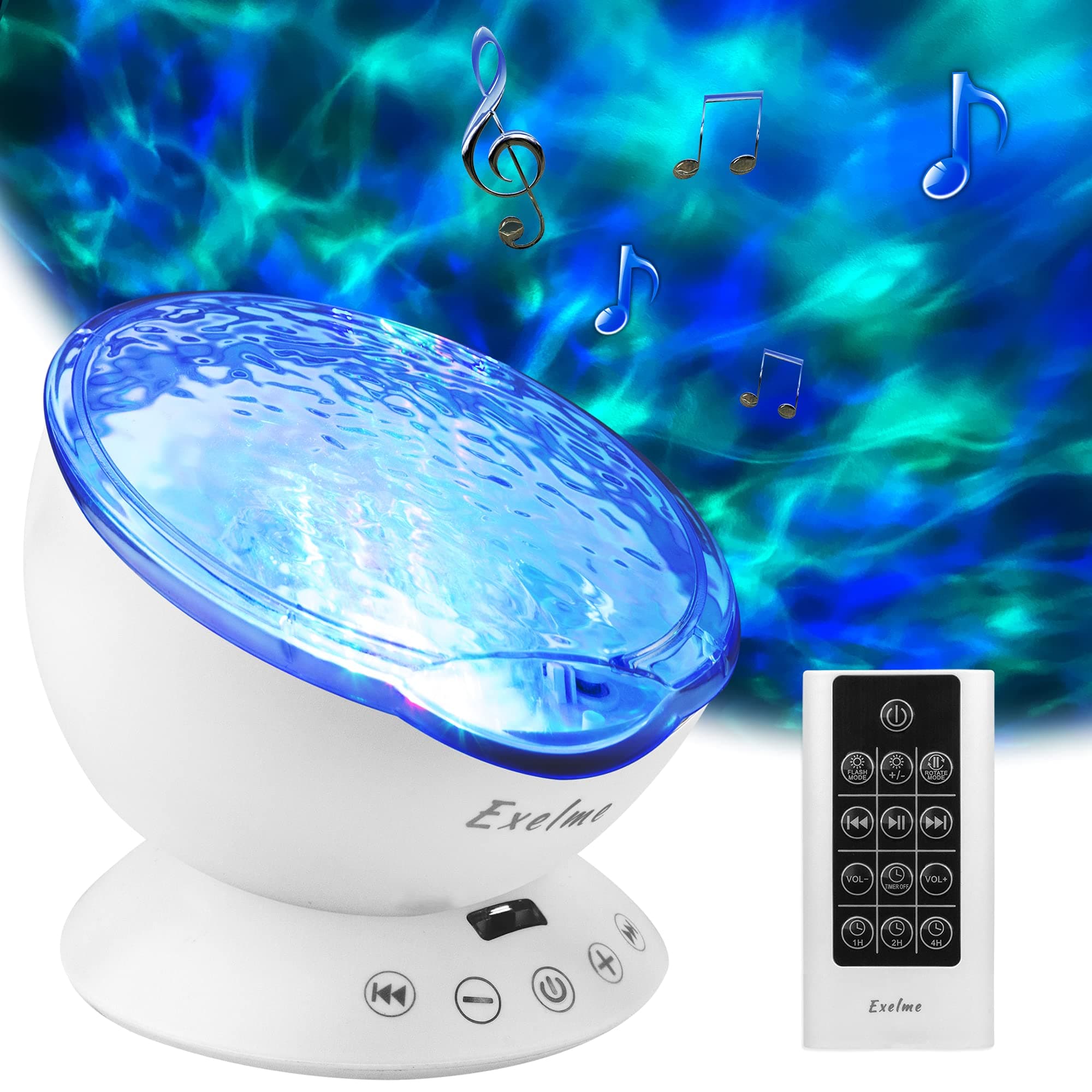 Night Light Projector Ocean Wave - Sound Machine with Soothing Nature Noise and Relaxing Light Show - Color Changing Wave Light Effects for Kids Adults Bedroom Living Room – White