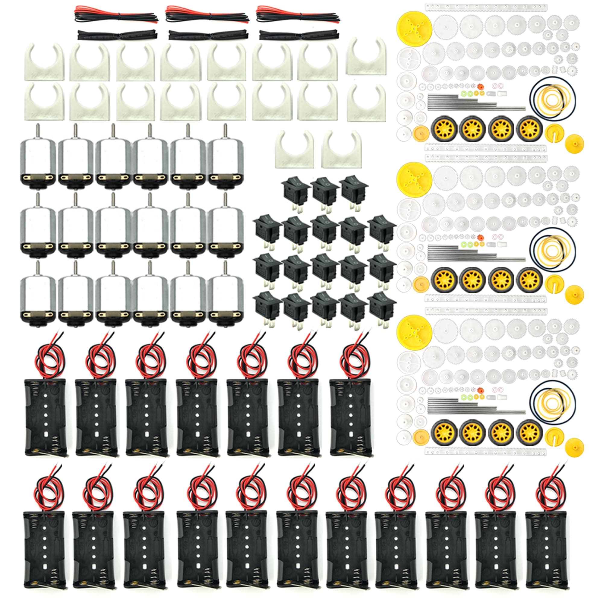 18 Set DC Motors Kit,Mini Electric 1.5-3V 24000RPM Hobby Motor with 252Pcs Plastic Gears,2 x AA Battery Holder ,Wires for STEM DIY Toy