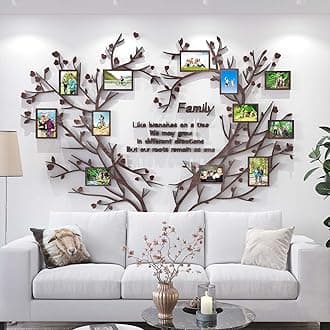 DecorSmart Love Family Tree Wall Decor Picture Frame Collage Removable 3D DIY Wood Wall Stickers for Living Room with Red Heart and Quote Family Like Branches on a Tree