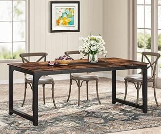 Tribesigns 71"x35.4" Dining Table, Industrial Kitchen Table for 6-8 Person, Rectangular Dinner Table for Dining Room Kitchen Living Room, with Heavy Duty Metal Legs, Rustic Brown