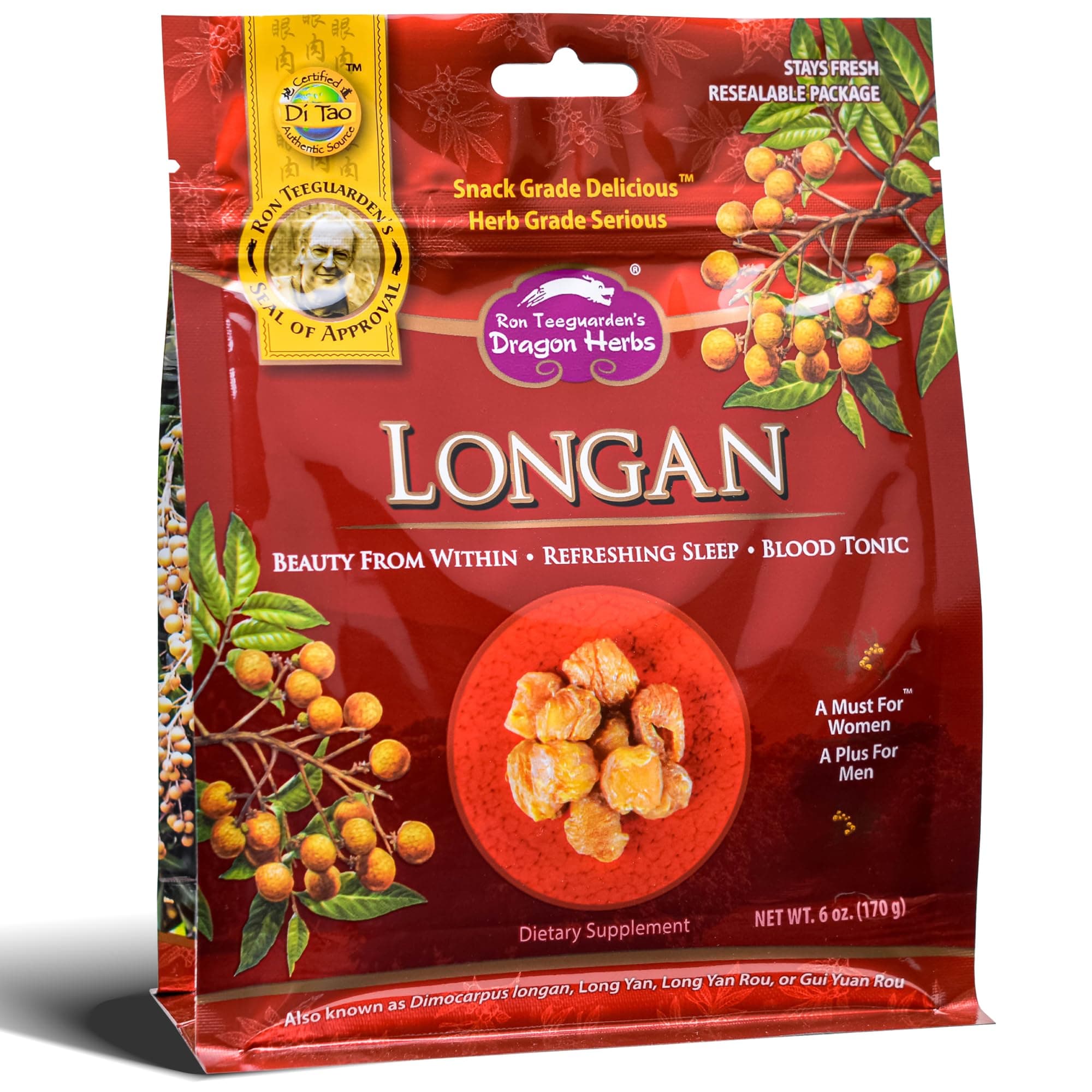 Dragon Herbs Longan 6 oz bag | dried fruit supplement to support skin, beauty, sleep, mood, stress, memory, heart and blood