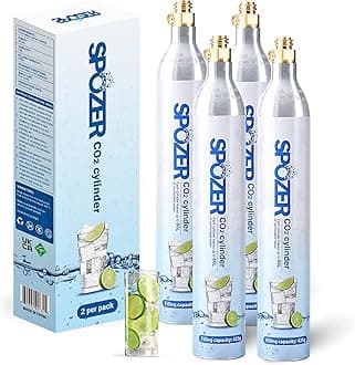 60L CO2 Cylinder for SodaStream, CO2 Canister Threaded Cylinders Compatible w/All Threaded 'Screw-In' Soda Makers, FIZZ, ONE TOUCH, JET, etc. - Set of 4